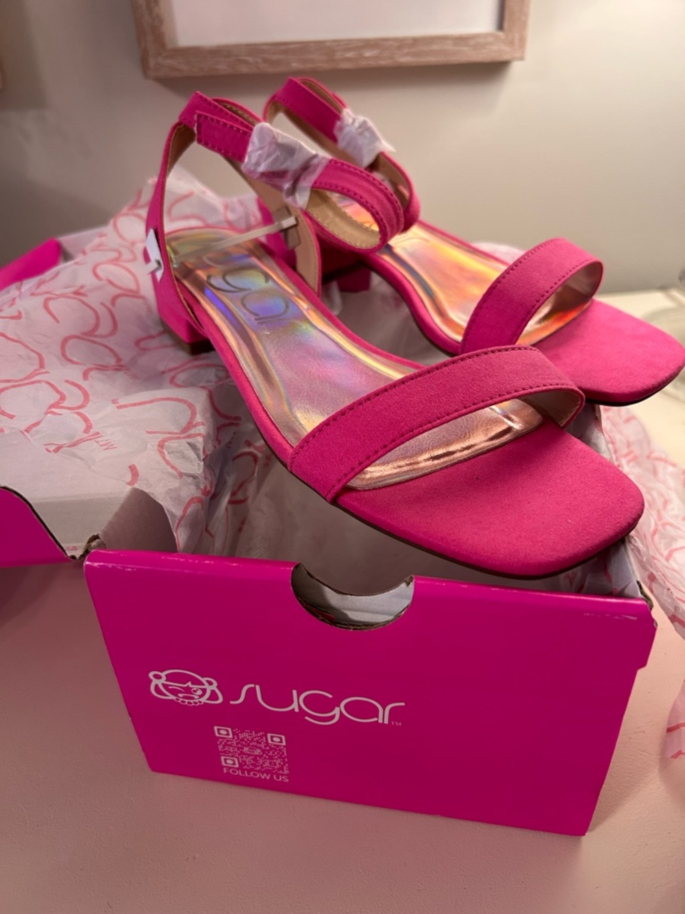 Sugar Hot Pink Ankle-Strap Low Block Heel Sandal NEW with Box Size 8M